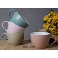 Haonai color glazed 480ml big round belly coffee mug,embossed ceramic coffee mug